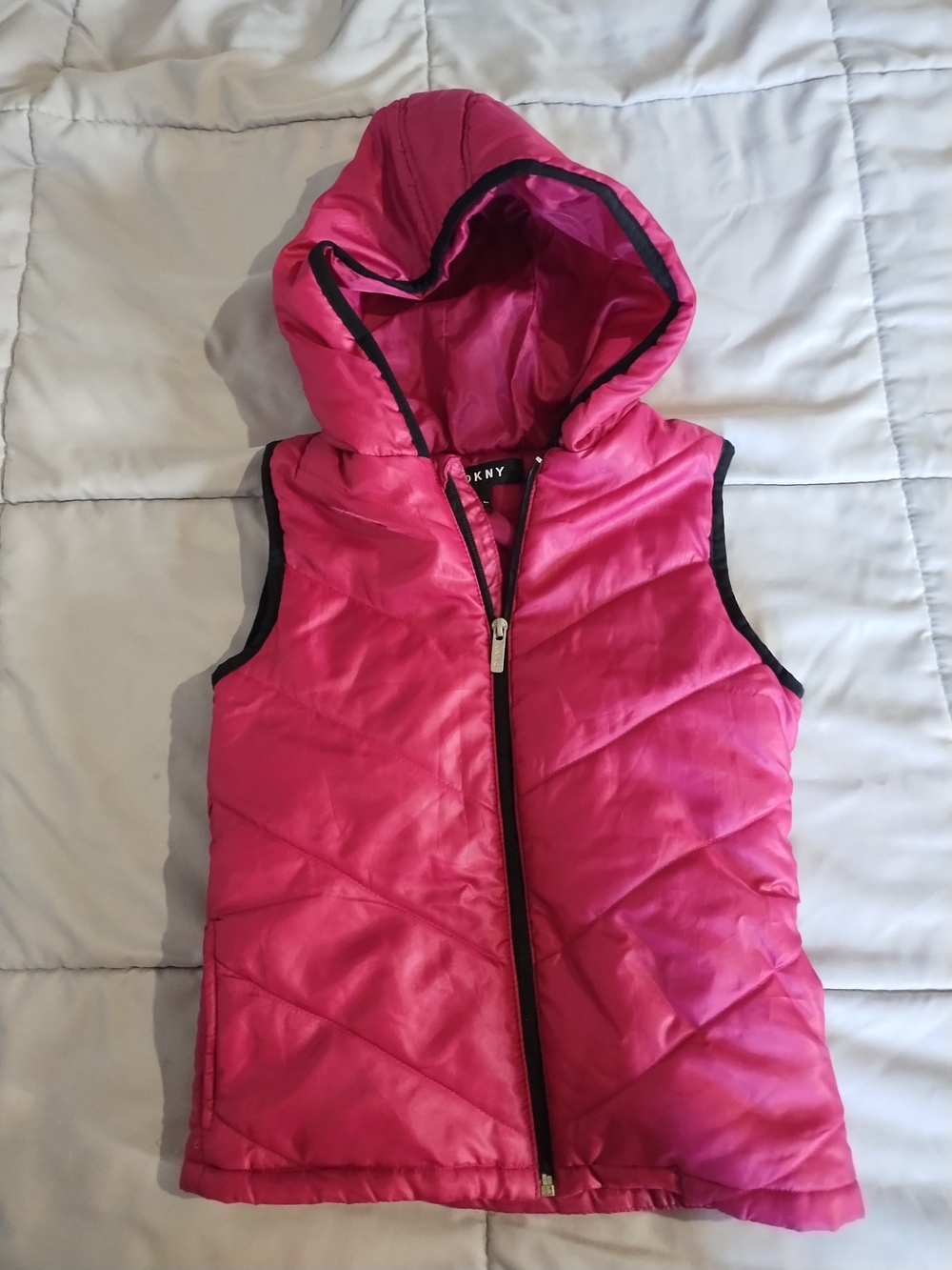 DKNY Bright Pink Hooded Quilted Vest